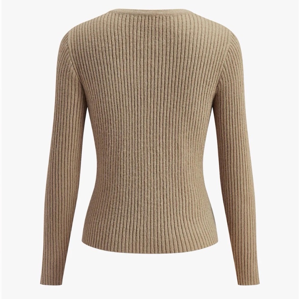 Commense Ribbed Cardigan Camel Button Front Split Hem Minimalist Size S - Picture 3 of 12